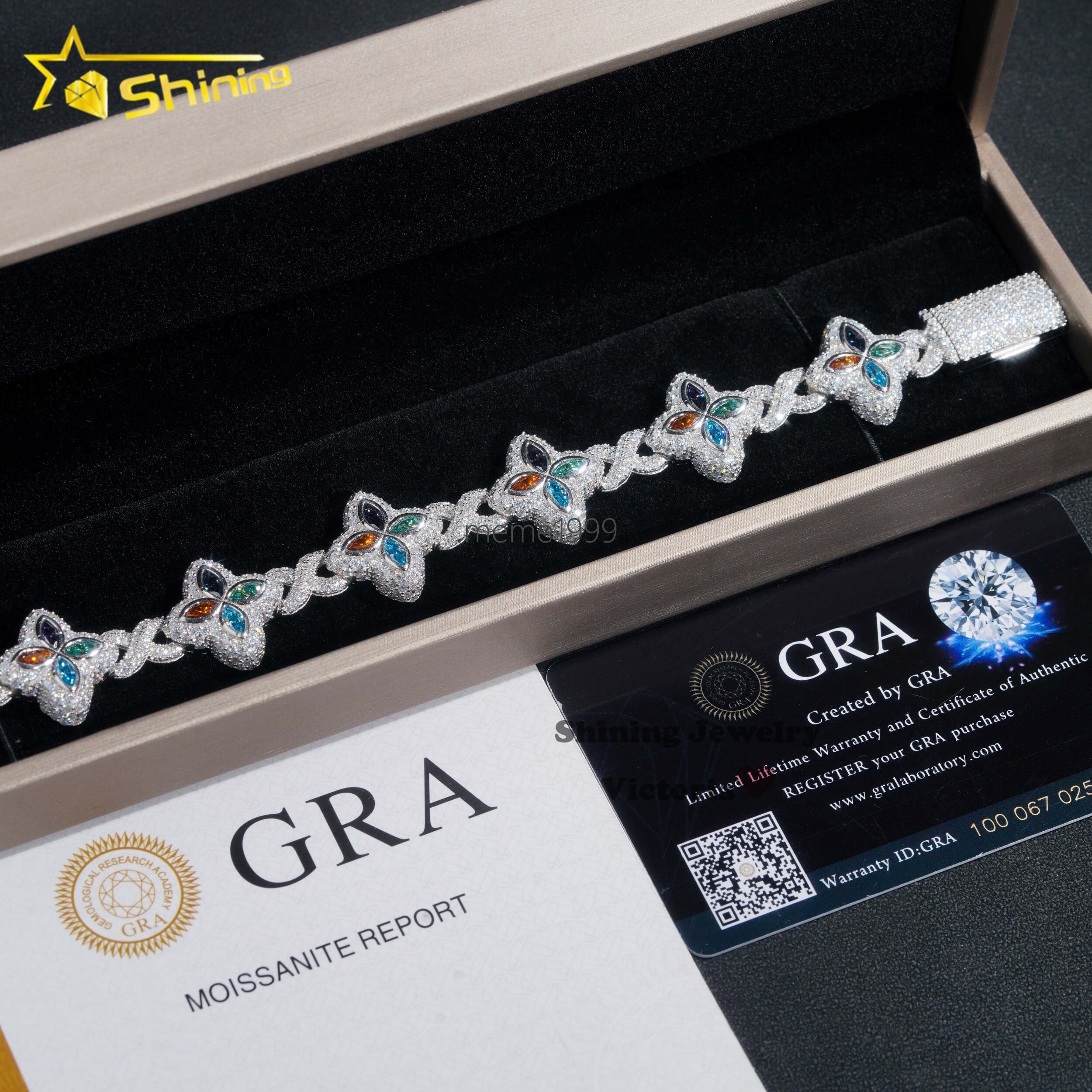 New Arrival Trendy Rapper Jewelry Iced Out 925 Silver Plated Moissanite Clover 18MM Infinity Link Cuban Bracelet Men