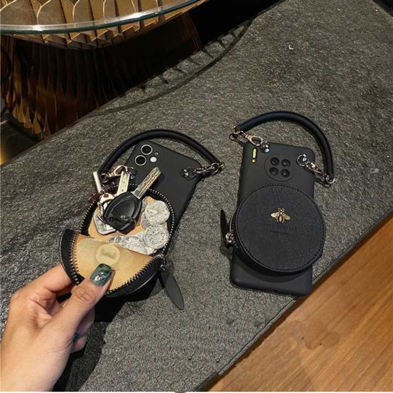 Luxury handbag Satchel Lanyard Cord Soft silicon Phone Case For iPhone 13 12 14 Pro Max 11 MiNi XS XR X 8 7 Plus SE 6 Bee Cover Z250819