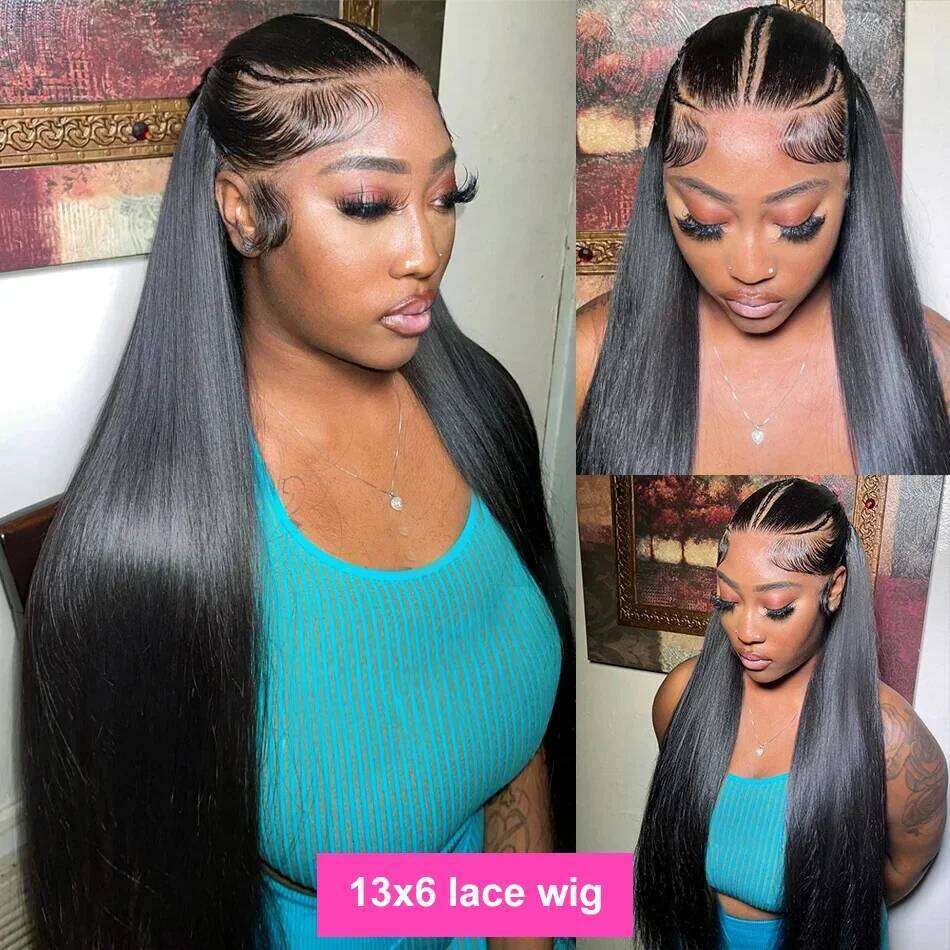 13X6 Frontal 100% Raw Human Straight Front 30 40 Inch 5X5 HD Closure Wig 250% Lace Wigs Full Hair
