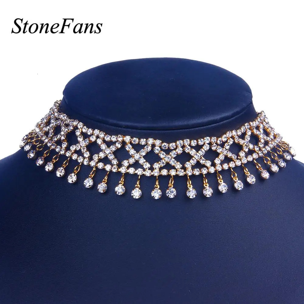 StoneFans Cubic Zirconia Tie Chain choker necklace for Women adjustable length trendy geometric chokers necklaces N6087 250815