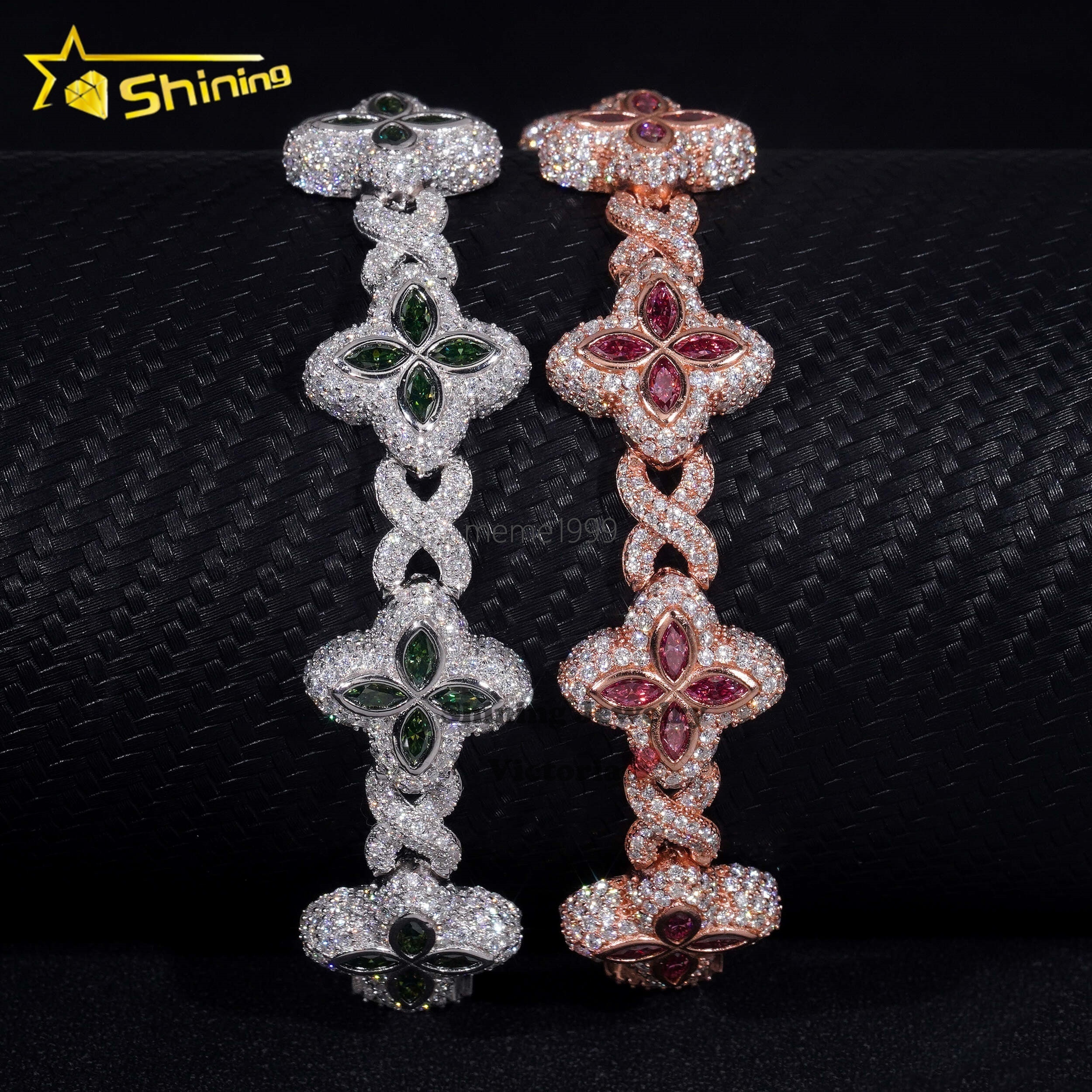 Cheapest Price Custom Iced Out Luxury Diamond Jewelry Rapper Men Jewelry Hip Hop VVS1 Moissanite Diamond Clover Cuban Bracelet