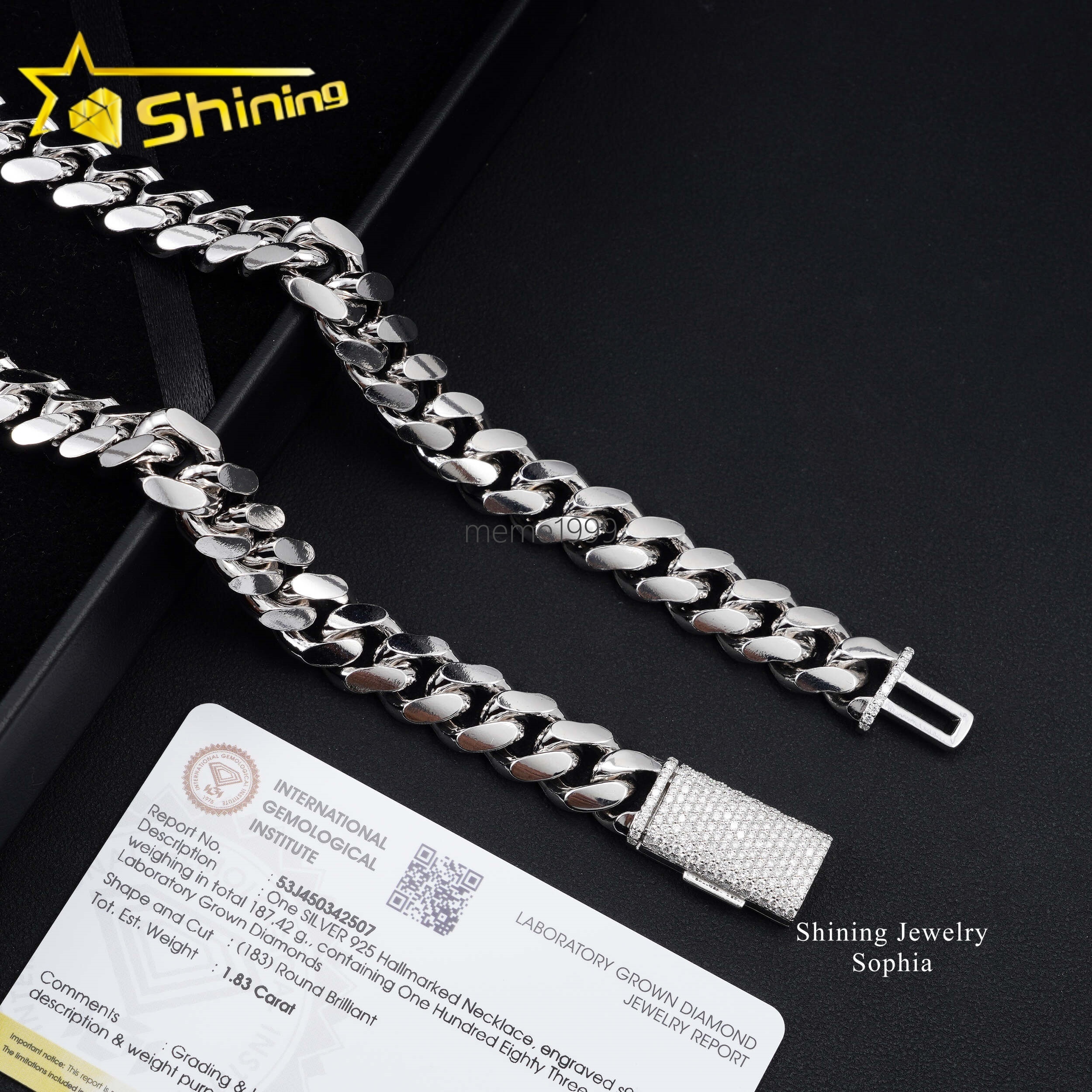 IGI Certified Custom Iced Out Clasp Lab Grown Diamond Necklace Hip Hop Sterling Silver 12MM Miami Cuban Link Chain