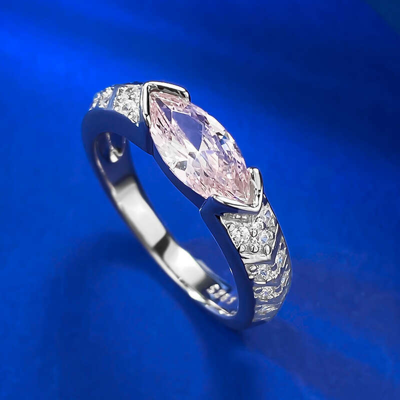 Mujing Jewelry New S Silver Inlaid 5*10mm Marquise Pink Diamond Personality Ring for Women Simple Daily Ins Style