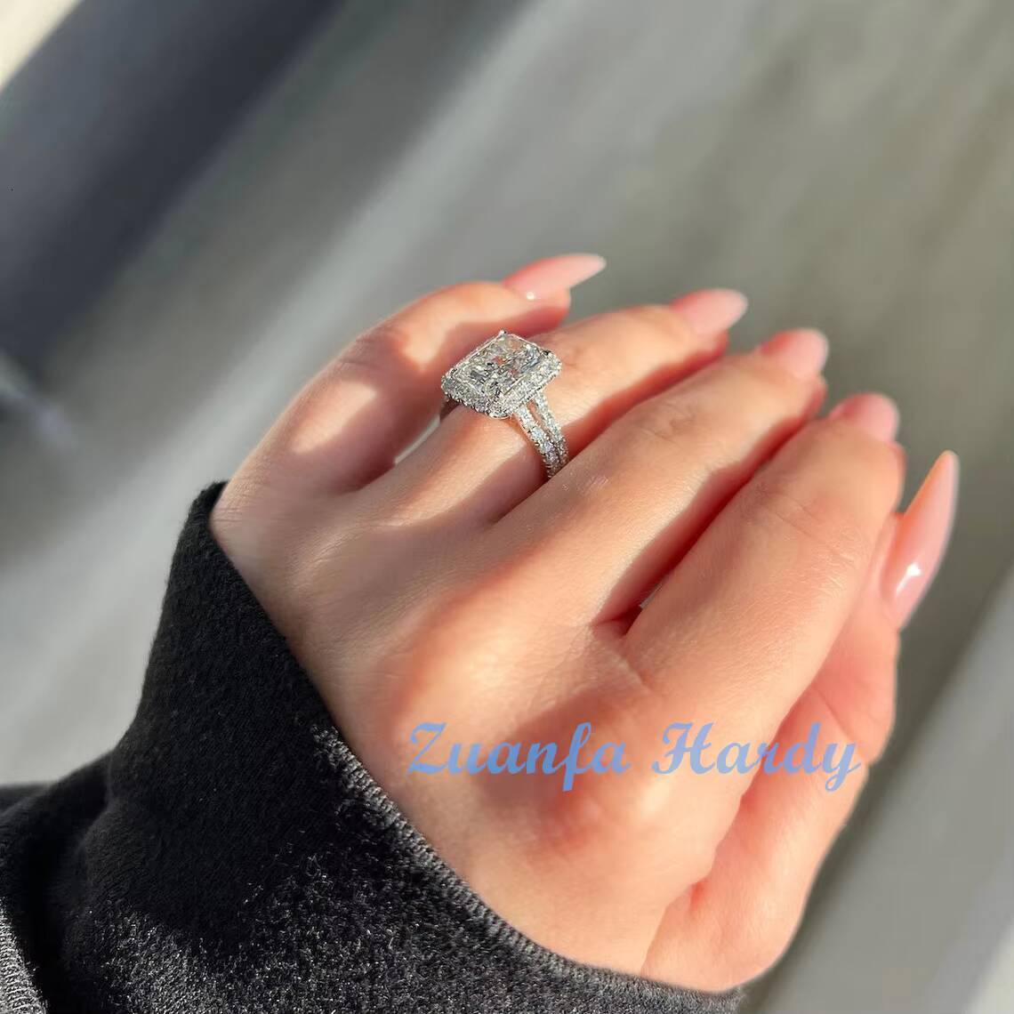 Custom 3ct Radiant Lab Grown Cultivated Diamond Ring 14K White Gold Fine Jewelry Hola Engagement Wedding Moissanite RingA