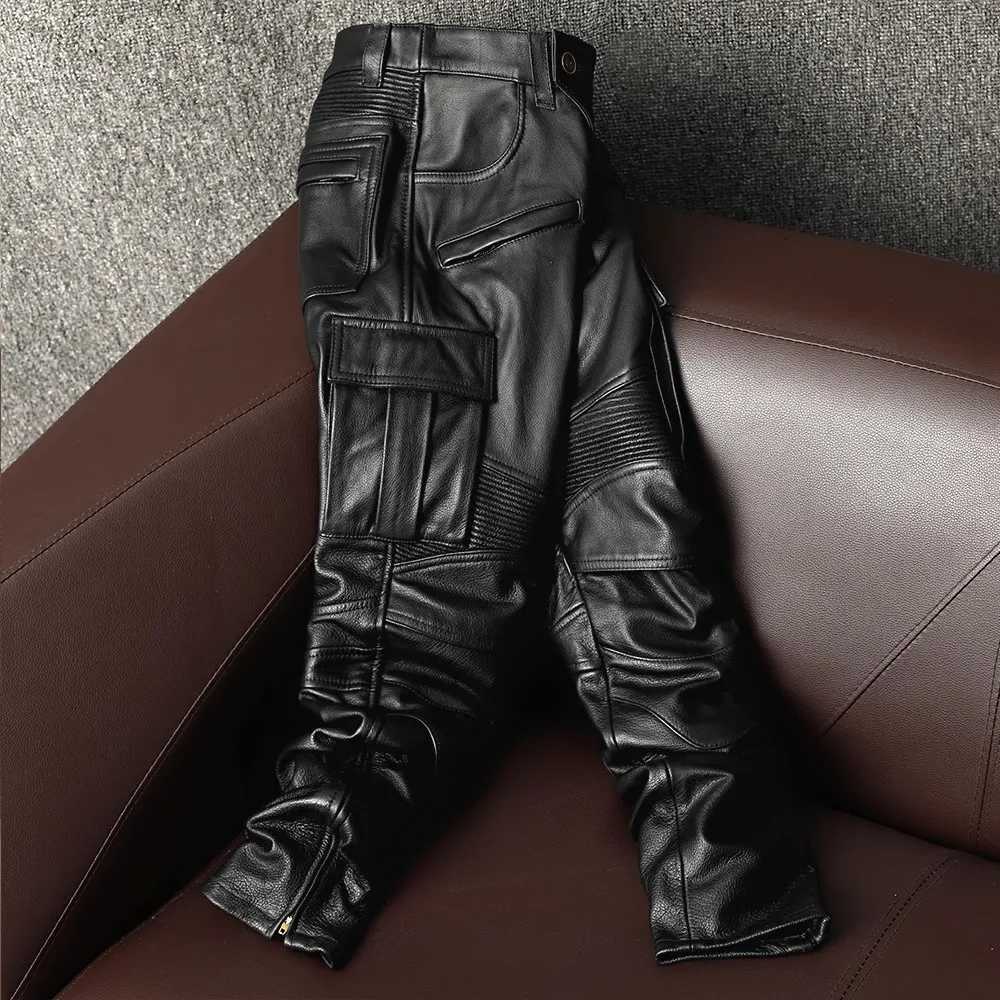 Mauroicardi Spring Cool Black Pu Leather Moto Biker Pencil Pants Men High Waist Luxury Mens Designer European Style Clothes W250819