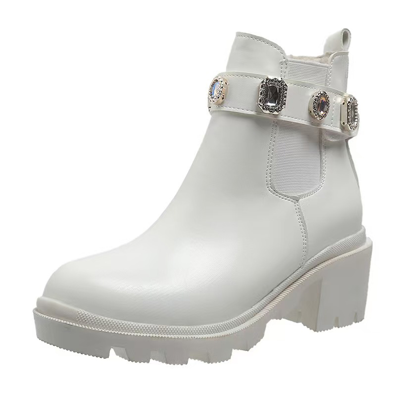 designer boots women shoes designer SHoes 100% cowhide Belt buckle Metal Thick heels Leather shoe High heeled Fashion Diamond Lady boot Large Comforta