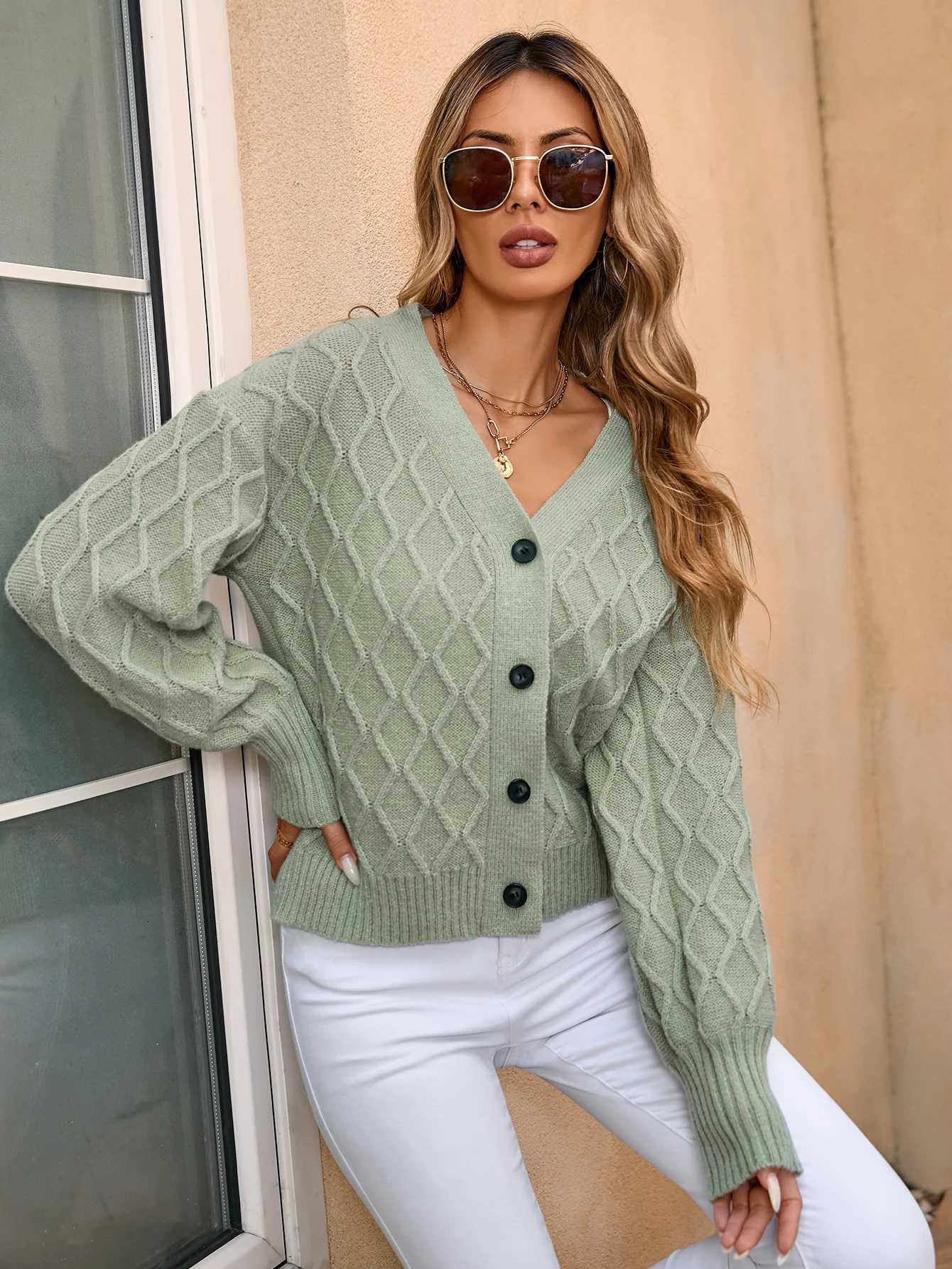 Europe and the United States autumn and winter explosive sweater buttons cardigan coat with high-grade sense of niche chic XJ250819