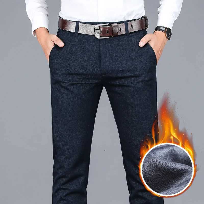 Winter New Mens Warm Casual Pants Business Fashion Fleece Thick Plaid Trousers Office Stretch Pants Male Brand Clothing W250819