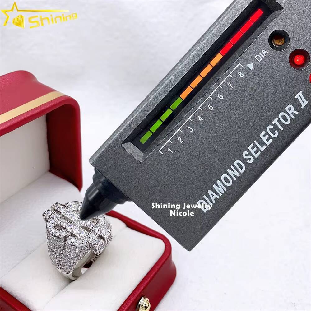 New Arrival High Quality GRA Certificate Dollar Custom S925 Silver Moissanite Ring Men VVS Hip Hop Ring