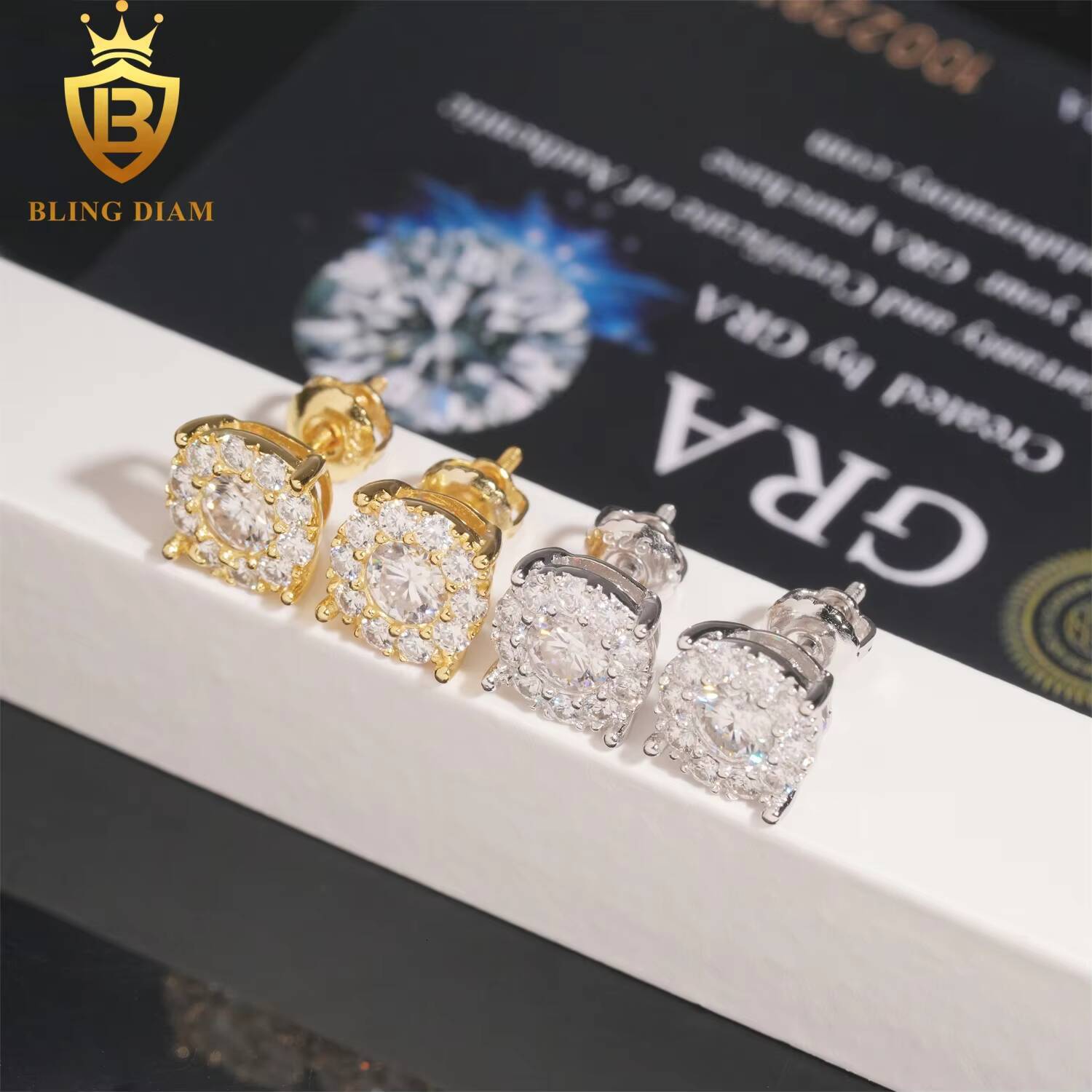 Ready to Ship Pass Diamond Tester GRA Certified VVS Diamond 925 Sterling Silver Hip Hop Jewelry Moissanite Stud Earrings