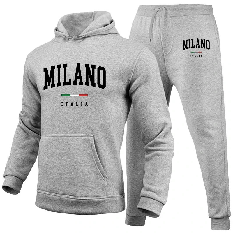 Mens Hoodie Set Milano Print Sweatshirt Sweatpant for Male Hooded Tops Jogging Trousers Suit Casual Streetwear Tracksuit 250819
