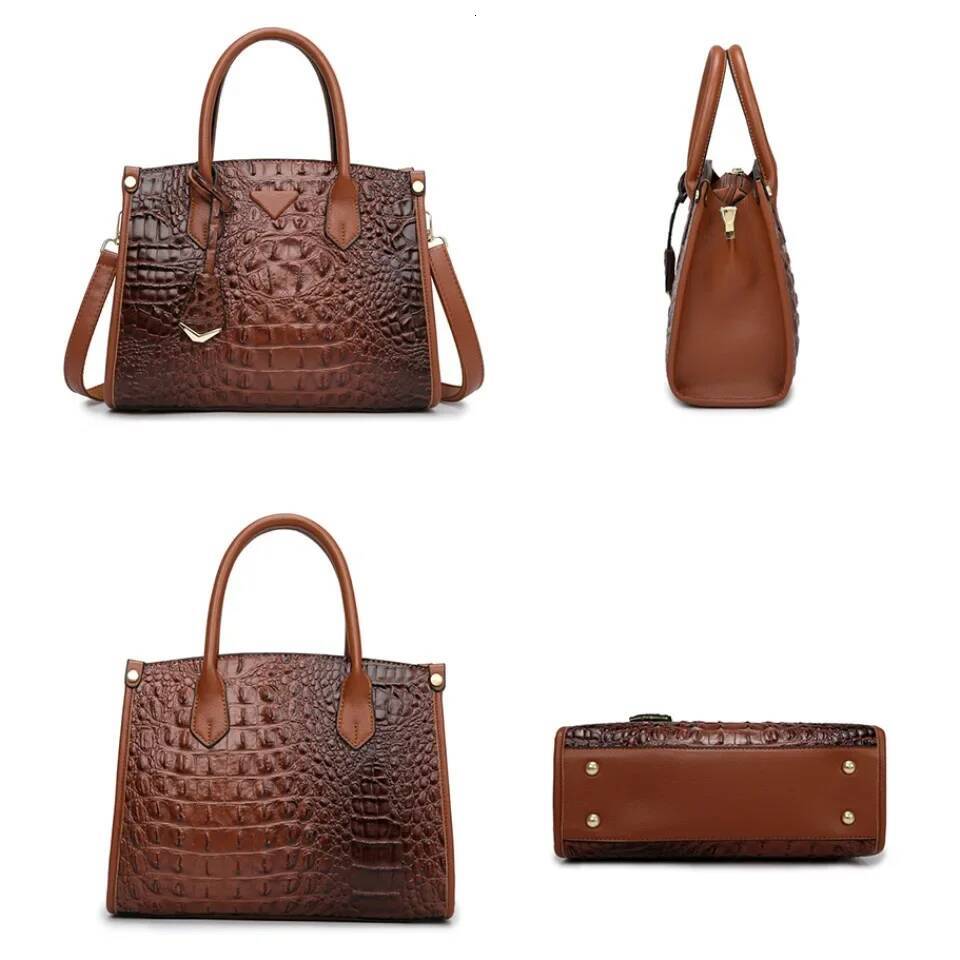 Women's Large Top-Handle Vintage Crocodile Designer Shoulder Quality Leather Crossbody Bag Messenger Commuter Sac A Main