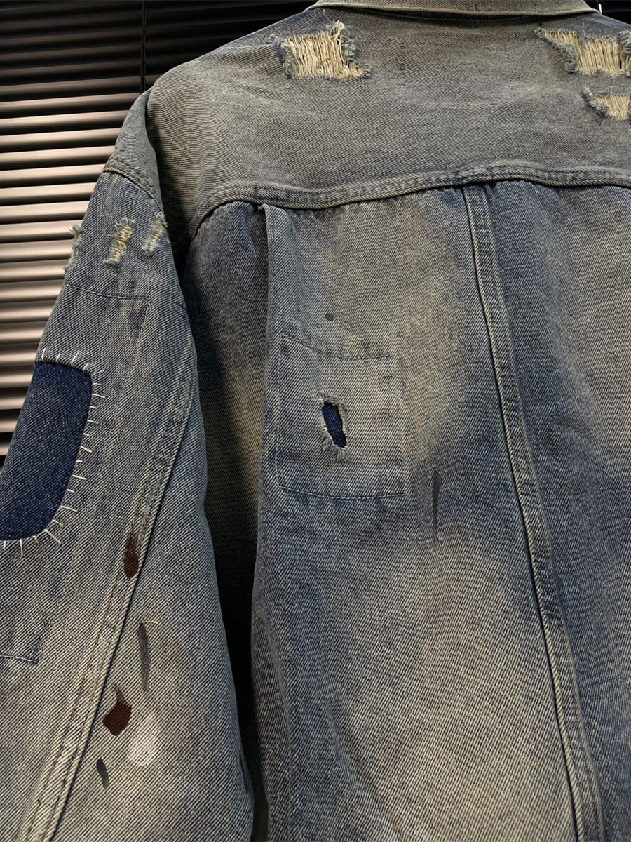 Washed SAINT MICHAEL DAMAGE Denim Work Jeans Jacket Men Women Quality Make Old Blue Heavy Fabric Coat 250819
