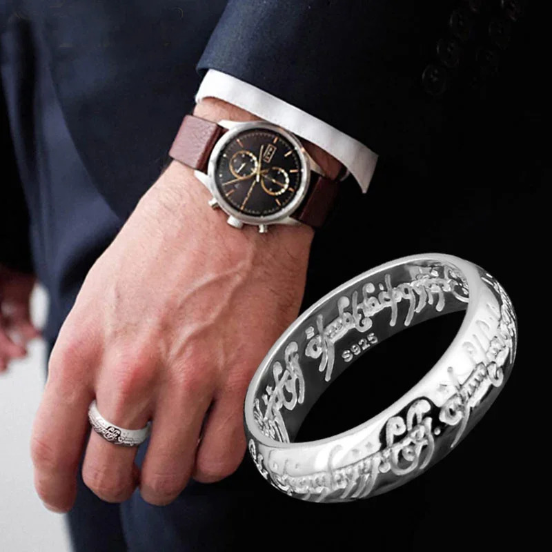 LOTR Ring 925 Sterling Silver Letters Ring Band No Chain For Men Cosplay Jewelry Accessory Birthday Christmas Gifts Size 6-13 250815