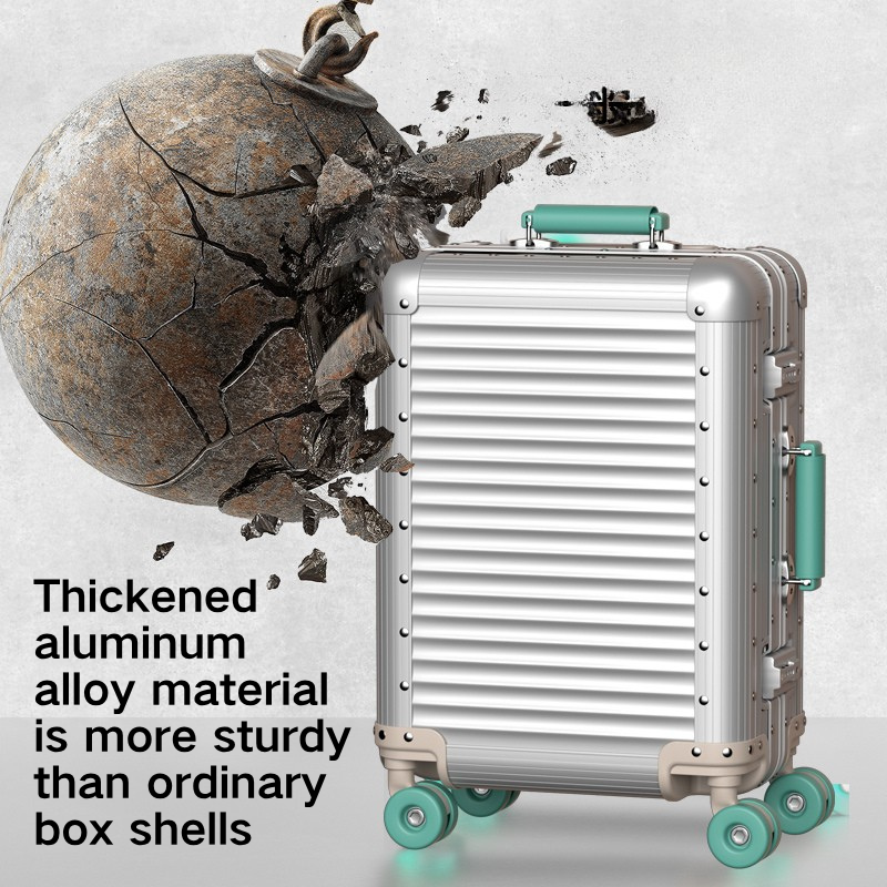 All-Aluminum & Magnesium Alloy 20 Inch Lightweight Rolling Suitcase with Durable Wheels for International Flights