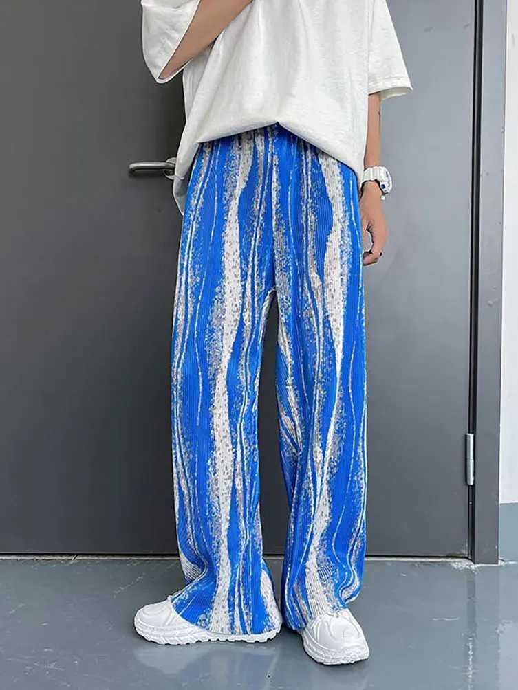 Streetwear Tie-Dye Ice Silk Summer Baggy Wide Leg Oversize Pants Men Japanese Harajuku Straight Long Trousers Korean Popular W250819