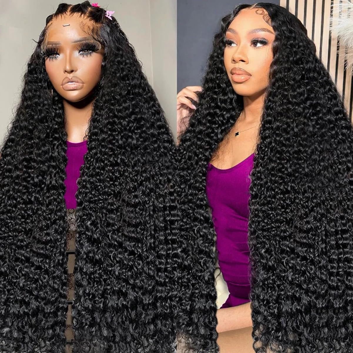 13x6 Deep Wave Lace Front Wigs Human Hair 180 Density, 30 Inch Curly Lace Frontal Wig for women Pre Plucked with Baby Hair