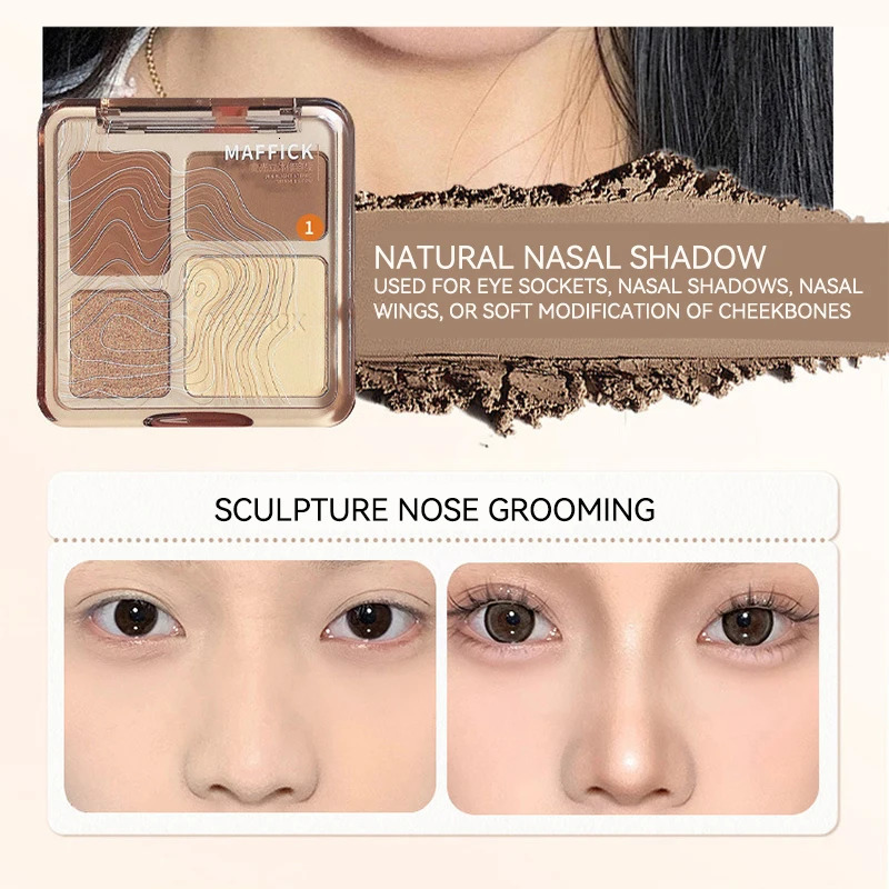 MAFFICK 4-Color Contour Palette Matte Brightener and Shimmer Highlight-Versatile Multi-Use Palette for Eye Shadow Contouring 250811