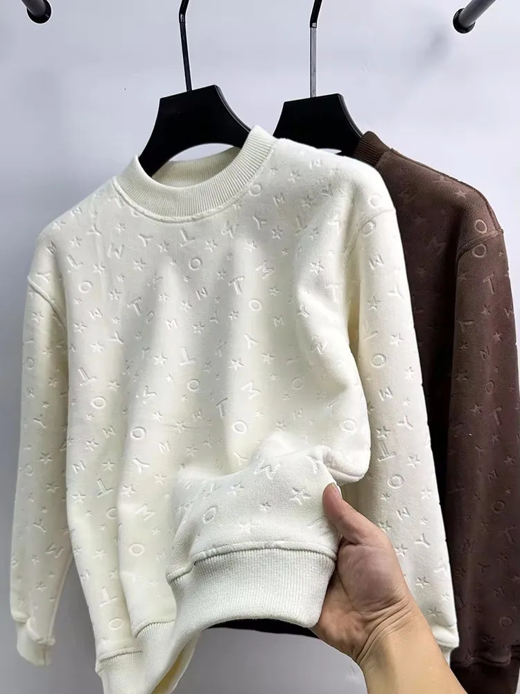 High end fashion letter jacquard sweater men round neck winter plush thick Tshirt Korean version casual warm pullover 250819