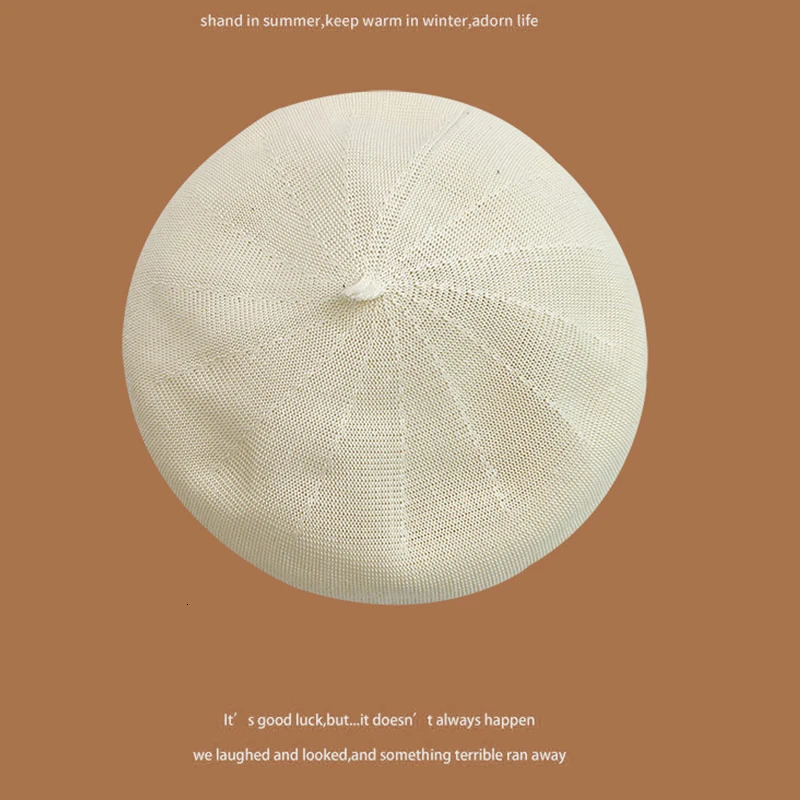 Womens Summer Beret Hat Cotton Breathable Knit Slouchy Beanie Solid Color French Retro Fashion Cap for Women Casual Outfit 250819