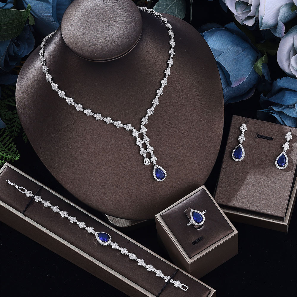 HIBRIDE Simple CZ Ladies Jewelry Sets Water Drop Cubic Zirconia Crystal Tassel Earrings and Necklace Set for Women Gifts 250417
