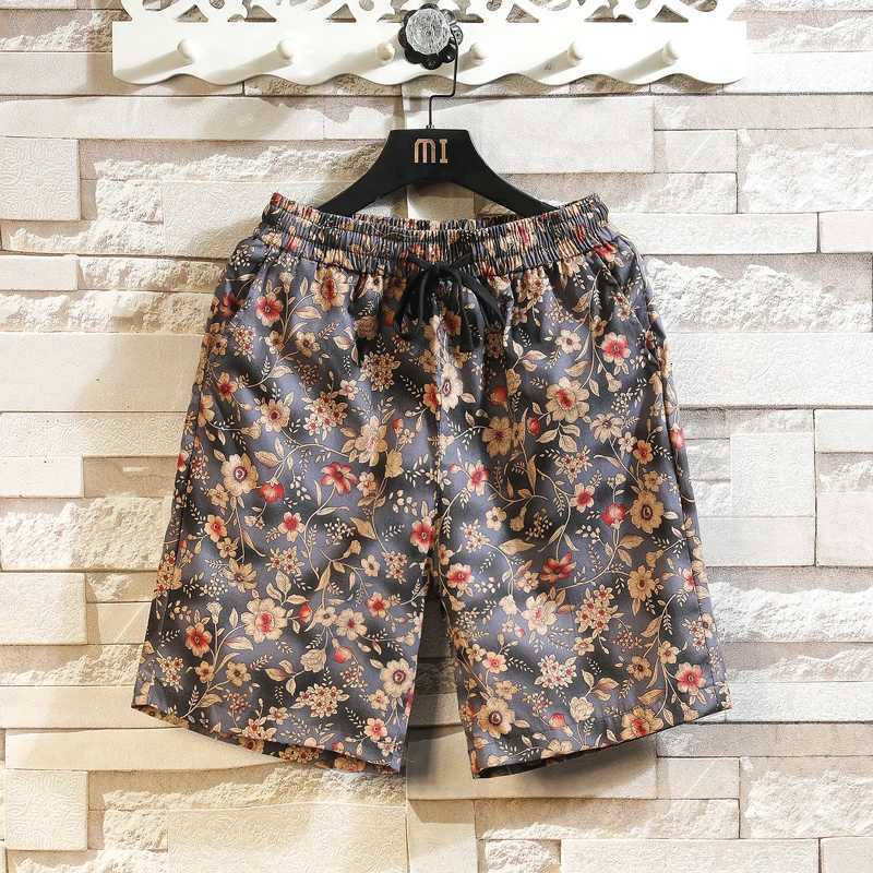 Mens Summer Drawstring Beach Leisure Print Cotton Shorts Board Shorts Asian Size M-5XL Colors W250819