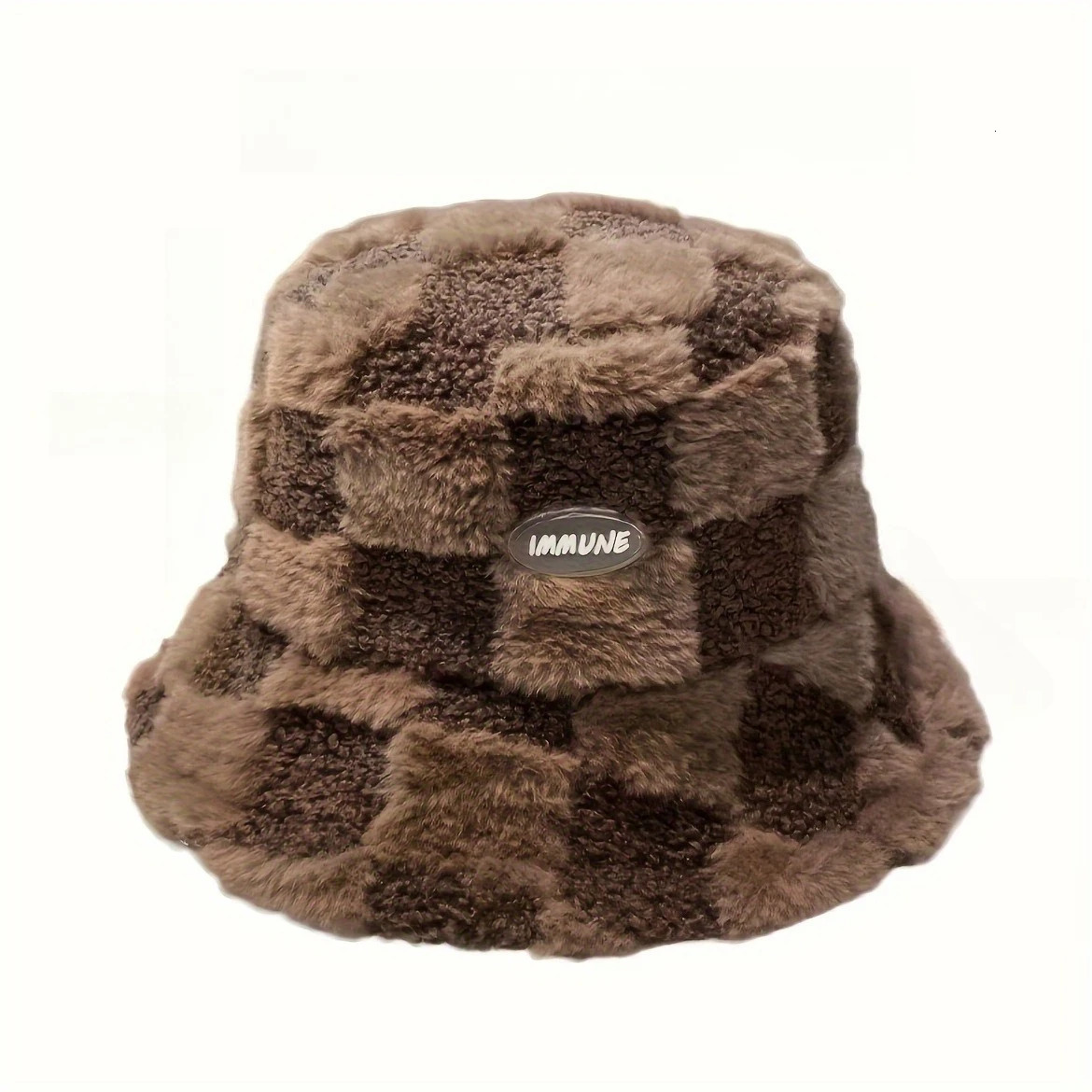 Grid patterned fisherman hat for women warm internet celebrity basin hat letter bucket hat highlighting small face 250819