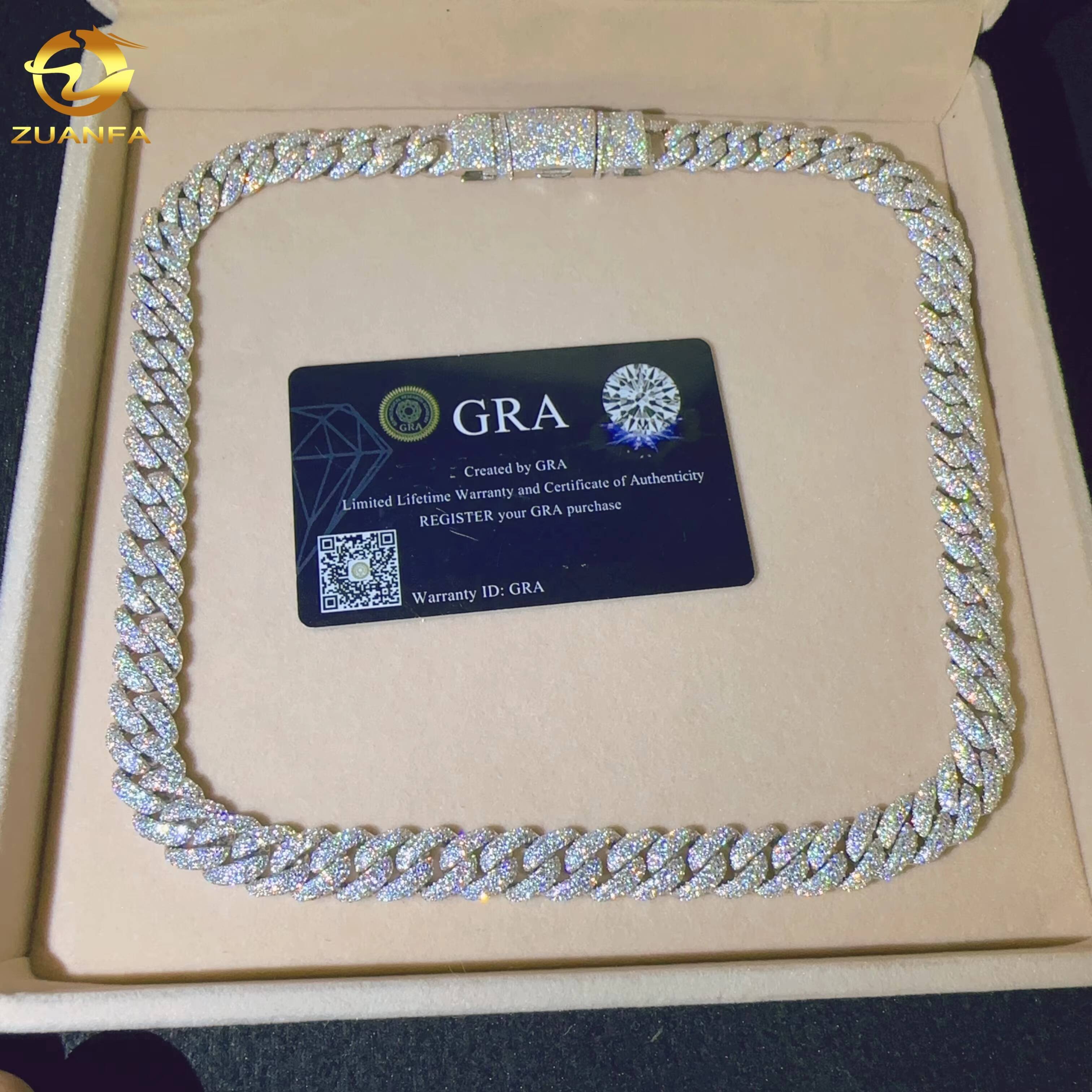 12MM Width Necklace Bracelet Silver 925 Iced Out Hip Hop Miami VVS Moissanite Diamond Jewelry Custom Cuban Link Chain