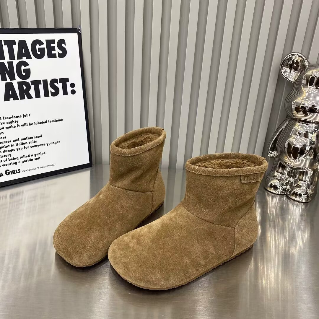 2025 Autumn/Winter New Design Women's Suede Comfortable Snow Boots High Quality Retro Round Head Cotton Shoes Shining Tea Color Free Shipping