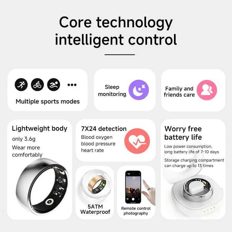 11M Smart Ring with Charging Case for Men Women Long Battery Life Health Monitor 5ATM Waterproof Multi-sport Modes W250819