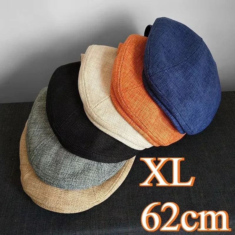 Big Size 62cm Summer Linen Beret for Men Breathable sboy Hat Vintage Forward Hat Female Painter Hat Casual Flat Caps S/M/L/XL 250814