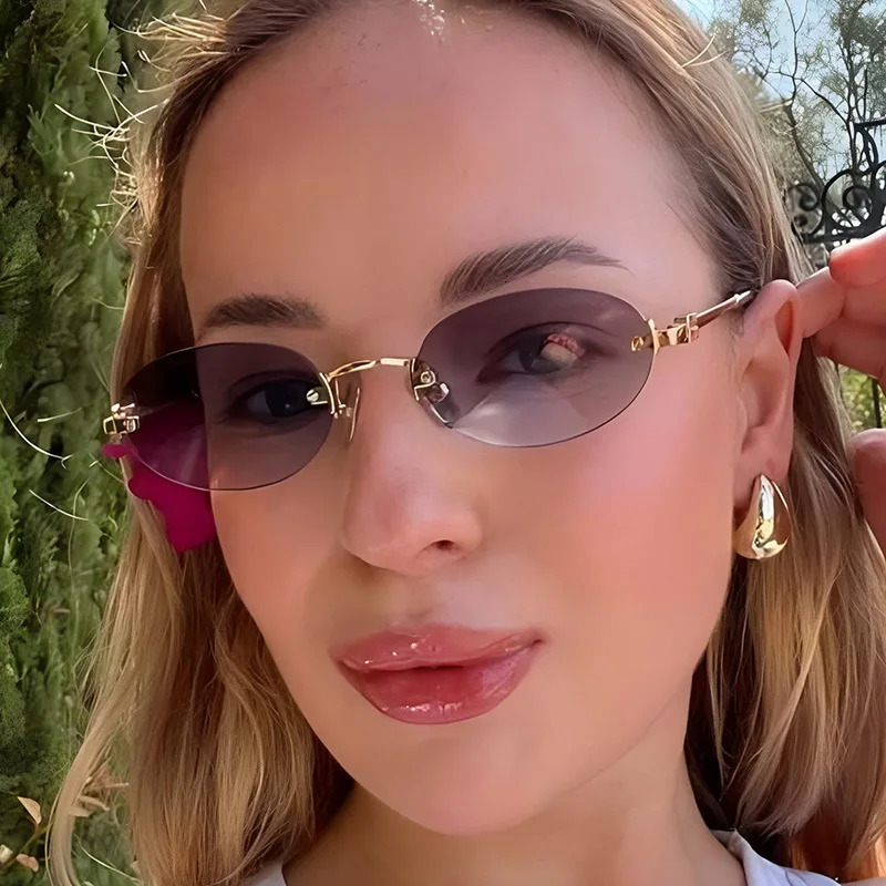 Frameless Oval Personality Sunglasses Ins Style Summer Sun Protection Sunglasses High-End Fashion Sunglasses UV400 250815