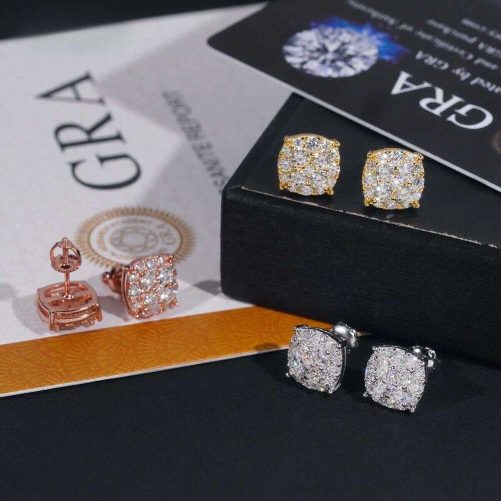 New Pass Tester GRA Certified Stocks VVS Dia Sterling Sier Hip Hop Jewelry Moissanite Stud Earrings For Men