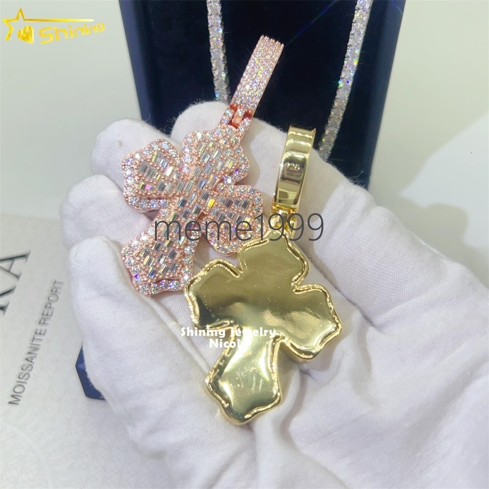 Fine Jewelry 925 Silver Baguette Diamond Cross Charms Moissanite Hip Hop Jewelry Mens Moissanite Pendant