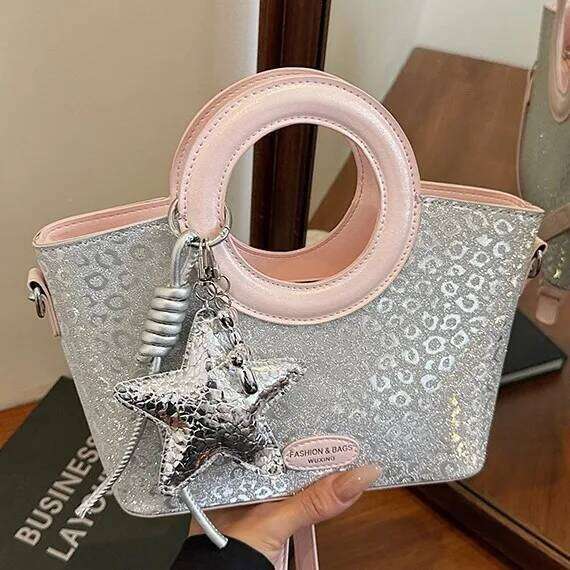 Designer Pendant Sequined PU Leather Floral Print Women S Handbag Fashion Crossbody Bag Bucket Tote