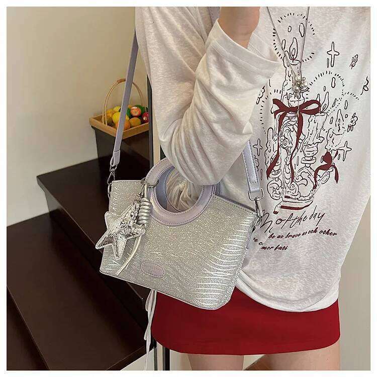 Designer Pendant Sequined PU Leather Floral Print Women S Handbag Fashion Crossbody Bag Bucket Tote