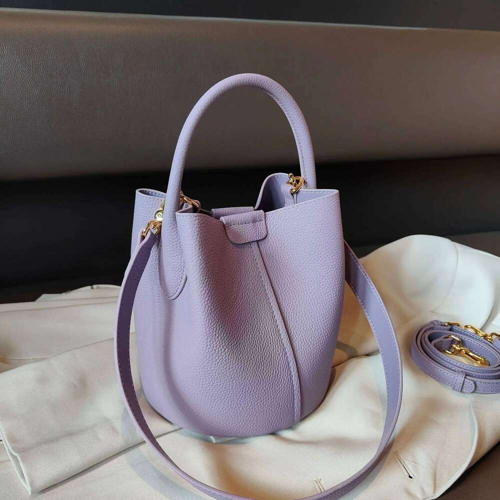 Designer Bags Noble Lavender Purple Round Bucket Tote Small Elegant Cowhide Leather Women's Shoulder Crossbody Fashion Ladies Hand Bag Luxury Bag