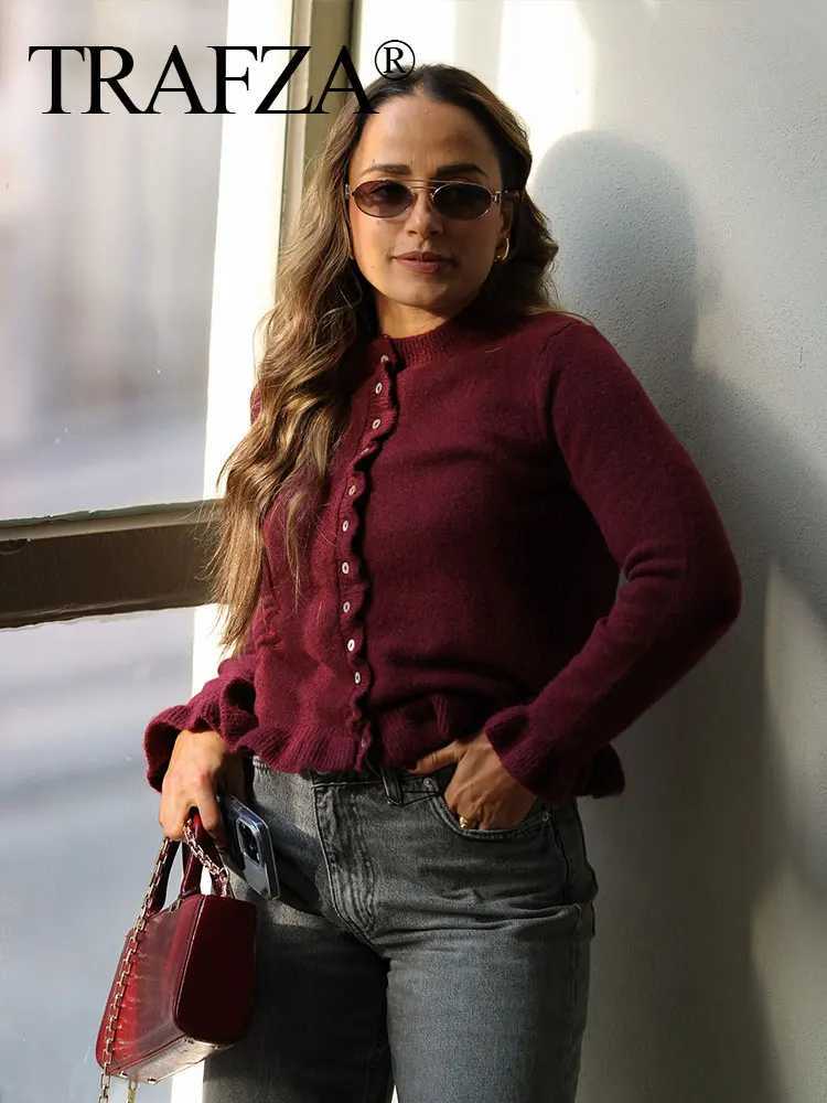 TRZA Fe Ele Warm Single Breasted Casual Sweater Womens Winter Fashion Stacked Decorative Knitted Long Sweater Cardigan XJ250819