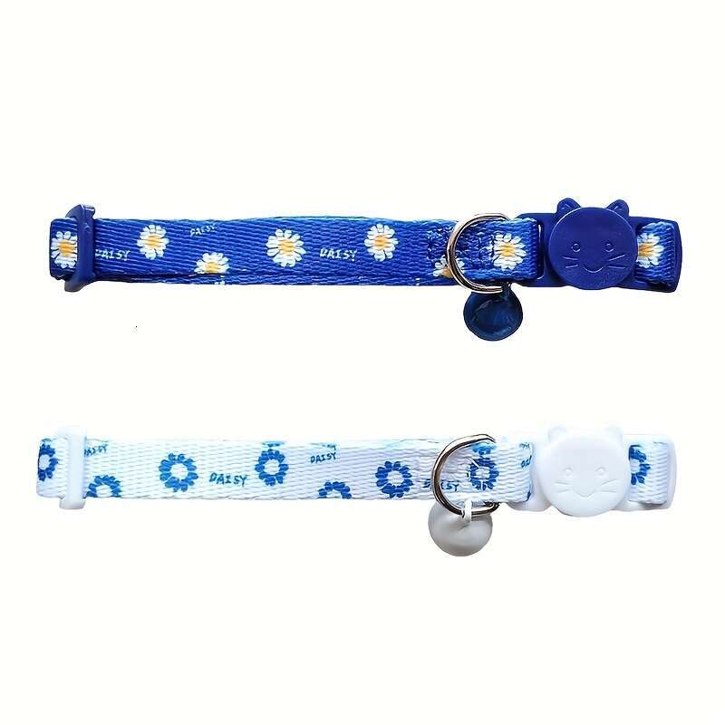 New Chrysanthemum Collar Printed Pet Supplies Colorful Bell Running Cat Neck Chain Decoration