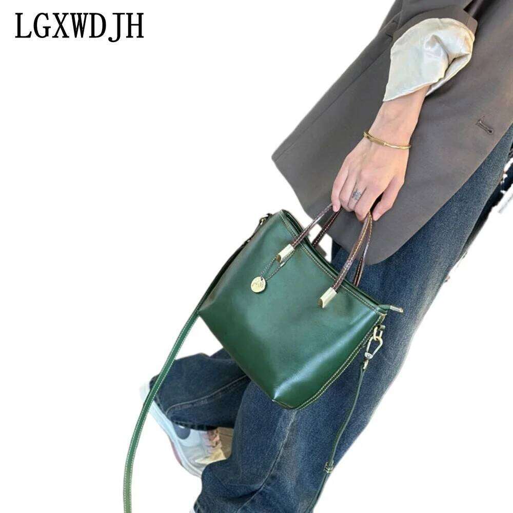 Plant First-Layer Cowhide Retro Women's Shoulder Bag European And American Kitten Crossbody Bags For Women Bucket Type Handbags