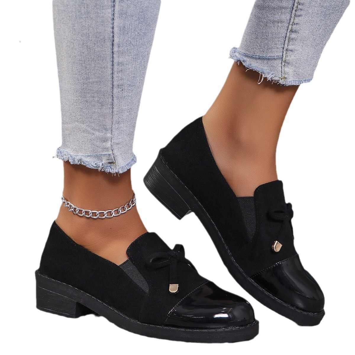 2025 New Casual Slip-On Loafers for Women, Autumn Bowknot Chunky Heel Large Size Shoes 43 ddmymoon