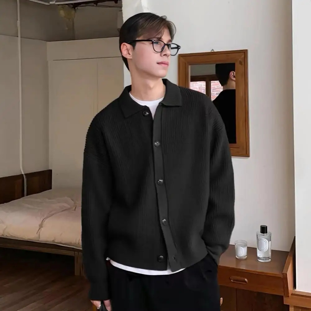 Men Sweater Coat Korean Fashion Knitted Coats Streetwear Slim Fit Casual Cardigan 250819