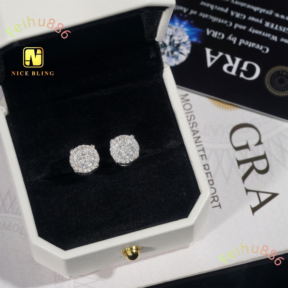 Lab Diamond Earrings Hip Hop Fine Jewelry 925 Silver Ear Studs Cluster Moissanite Earring for Men Women