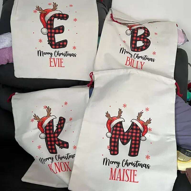 Personalized Merry Sack Kids Present Gift Santa Stocking Drawstring Bag Christmas Decoration Item