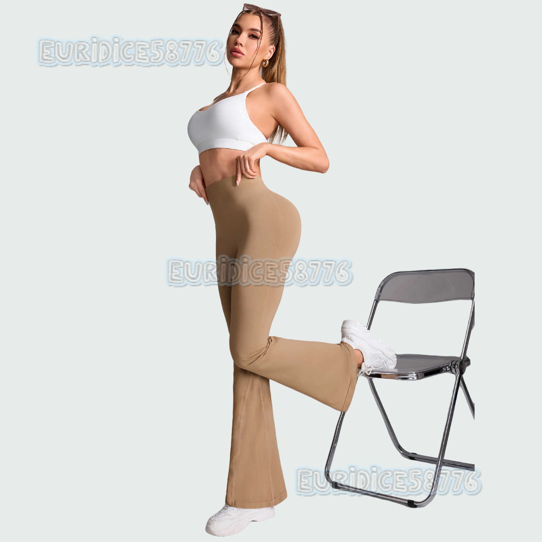 High Waist Tummy Control Yoga Pants Women Deep v Flared Peach Hip Sports Tight Pants High Elastic Running Fitness Long Pants H250819