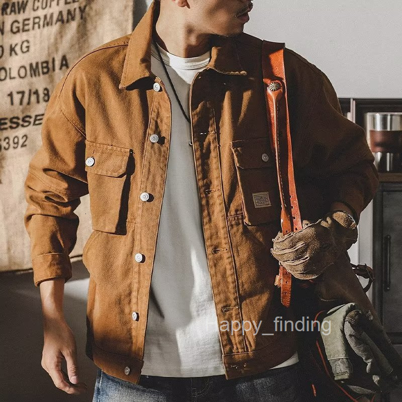 American Style Workwear Jacket Men Spring Autumn New Trendy Casual Lapel Workwear Khaki Coat