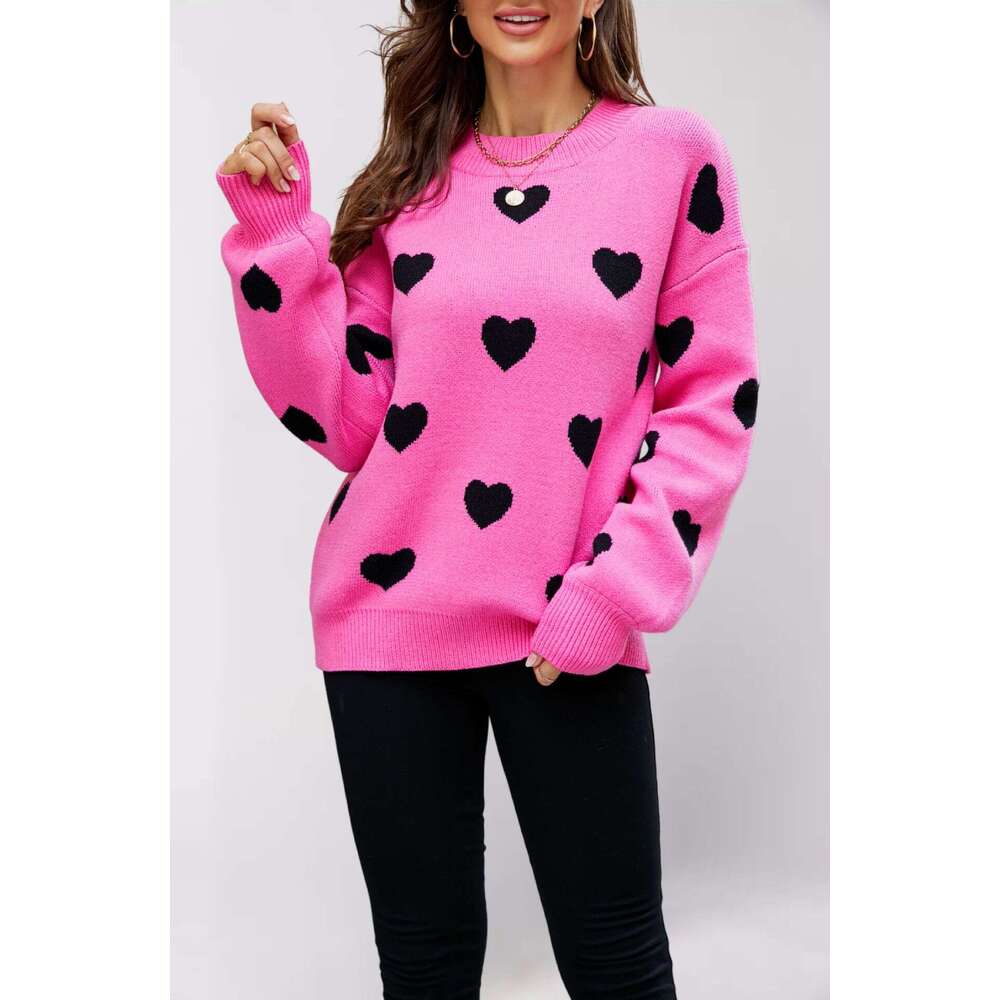 Winter Women's New Valentine's Day Heart Peach Pullover Knitted Loose Sweater B5