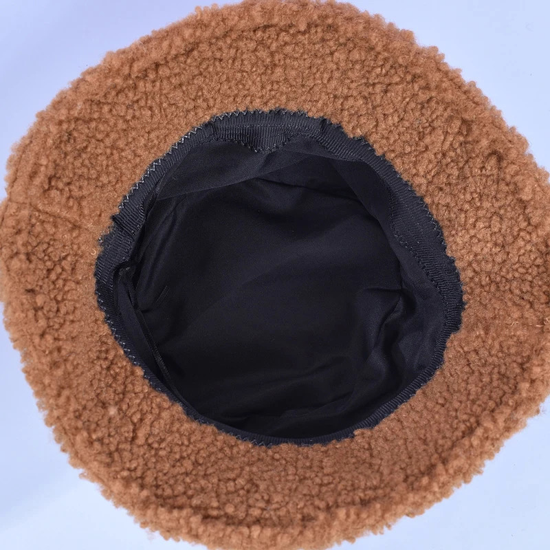 Kid Winter Warm Bucket Hat Solid Color Letter Lamb Wool Girls Boys Basin Cap Outdoor Children Casual Flat Top Fisherman Hat 250819