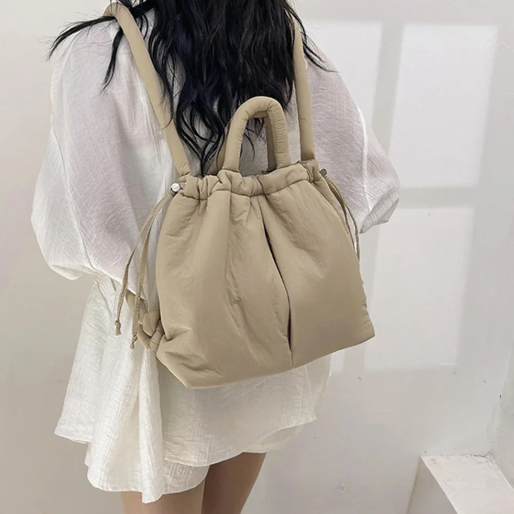 Womens Casual Single-shoulder Bag Large Capacity Nylon Backpack Womens Down Cotton Winter Tote Bag Portable Makeup Handbag 250814