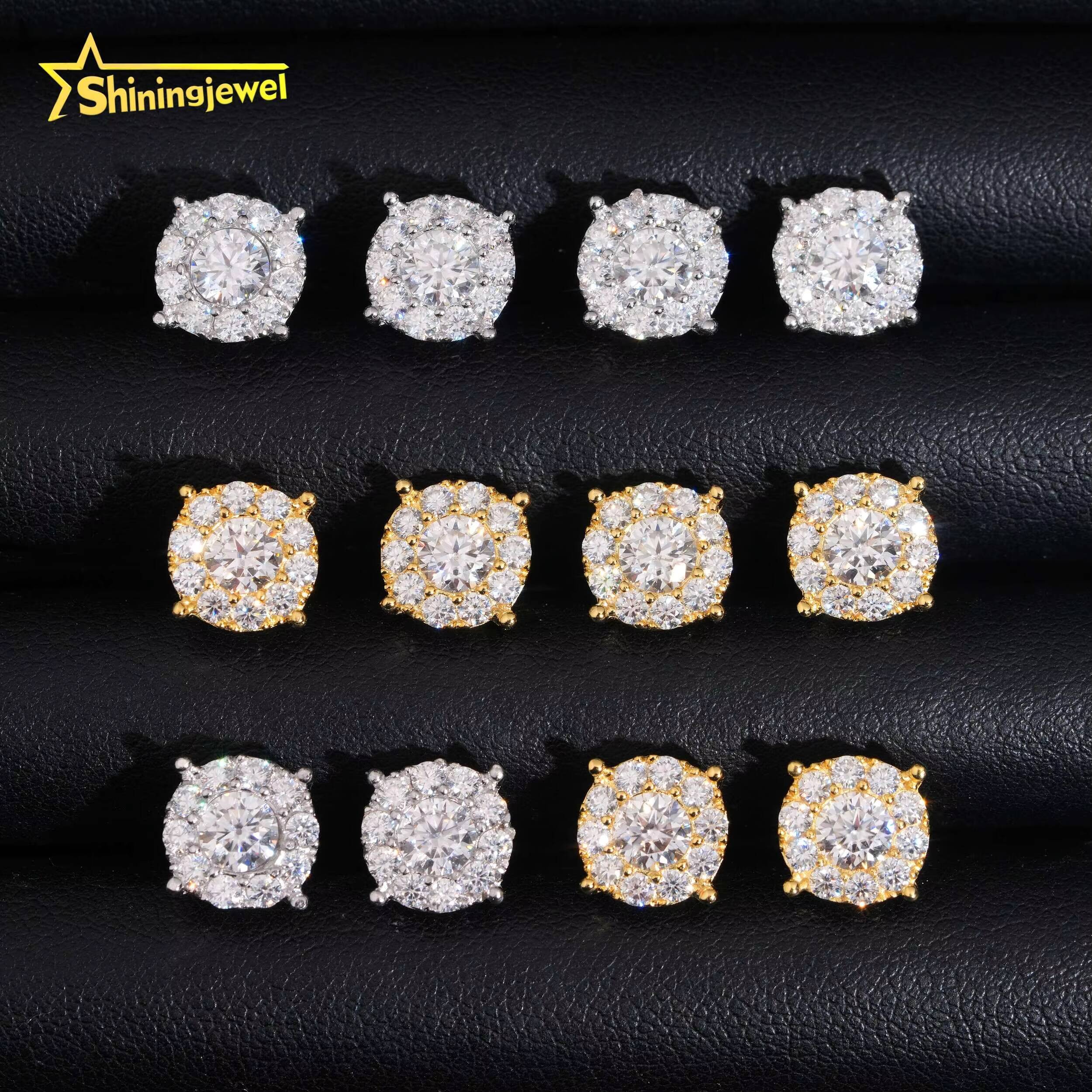 2025 new style Moissanite Circle Stud Earrings Real Gold Plated Cluster Ear Studs Pass Diamond Tester Hip Hop 925 Silver
